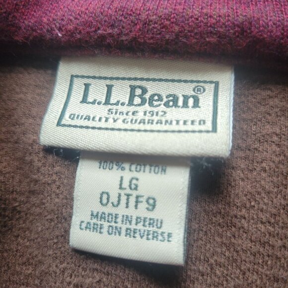 L.L.Bean Men's Burgundy 100% Cotton Quarter-Zip Pullover Sweater Size L Made In - Picture 4 of 4